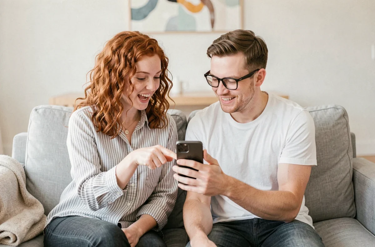 Deux amis trouvant ensemble la solution d'une énigme 4 Images 1 Mot en 5 lettres sur smartphone