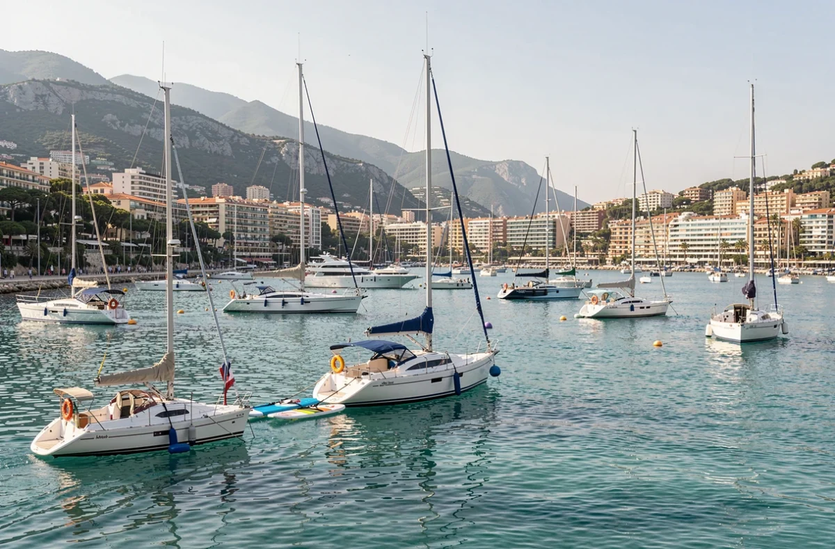 Bateaux et paddles dans la baie des Anges à Nice