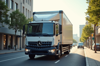Camion benne de 20m3 stationne en ville en plein jour