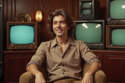 Chanteur francais des annees 70 en studio vintage