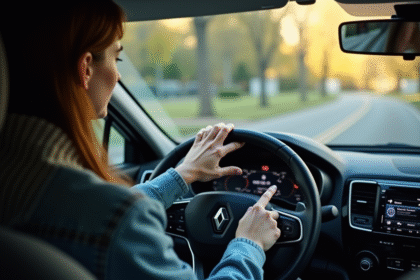 Personne dans une Renault entrant un code sur le tableau de bord