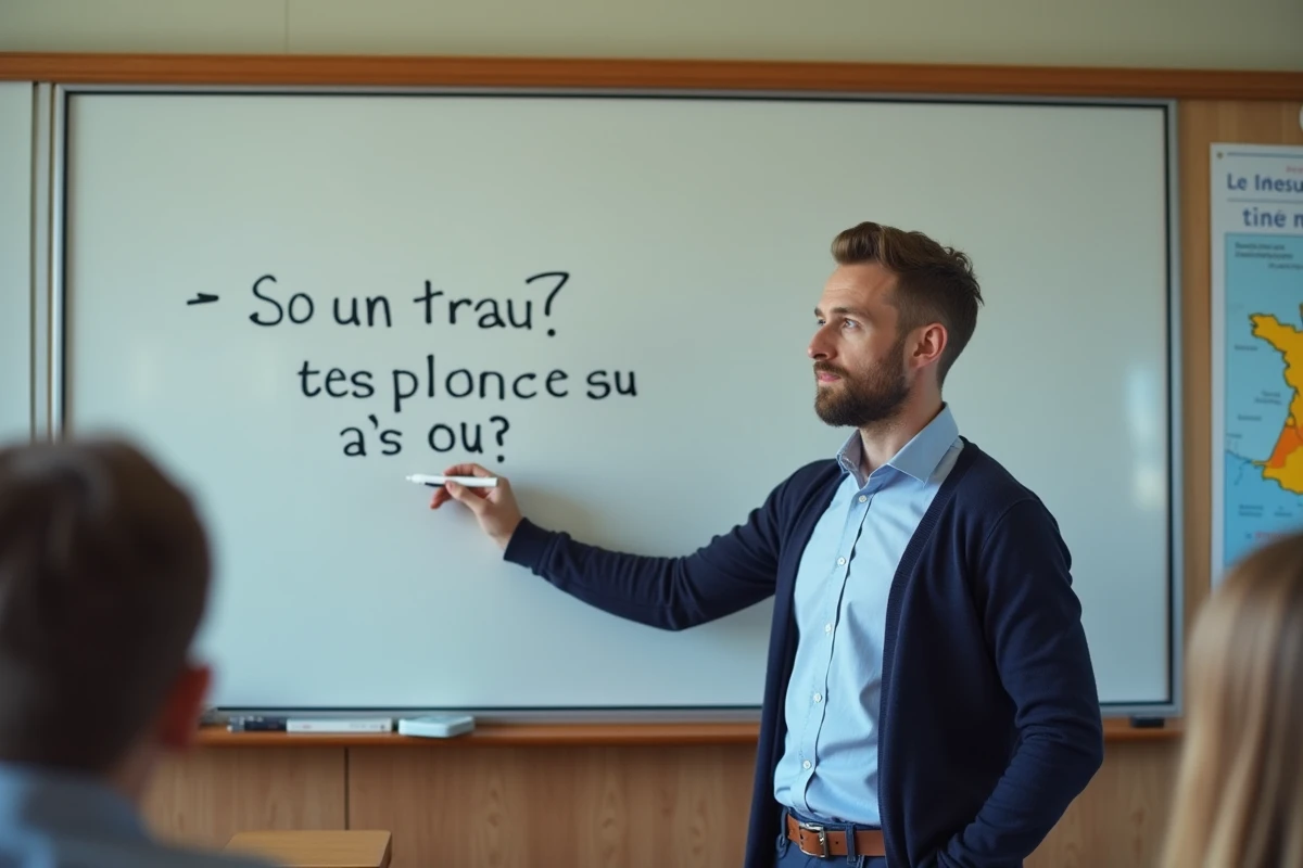 Professeur écrivant une devinette en classe vide