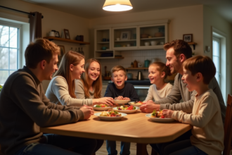 Famille réunie autour d'un repas convivial à la maison
