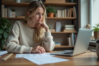Jeune femme compare un tableau de conversion en centimètres