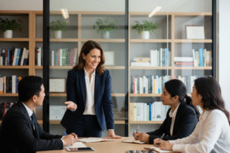 Femme professionnelle souriante en réunion de travail