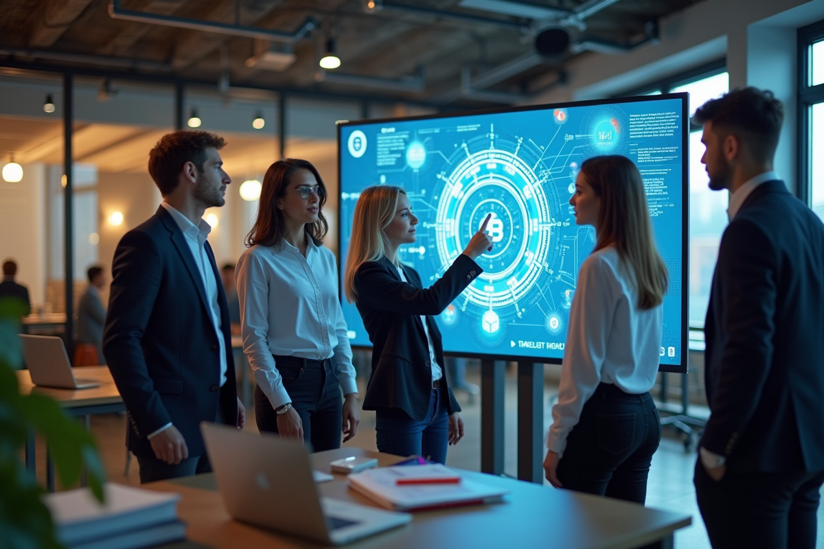 Groupe de jeunes professionnels autour d