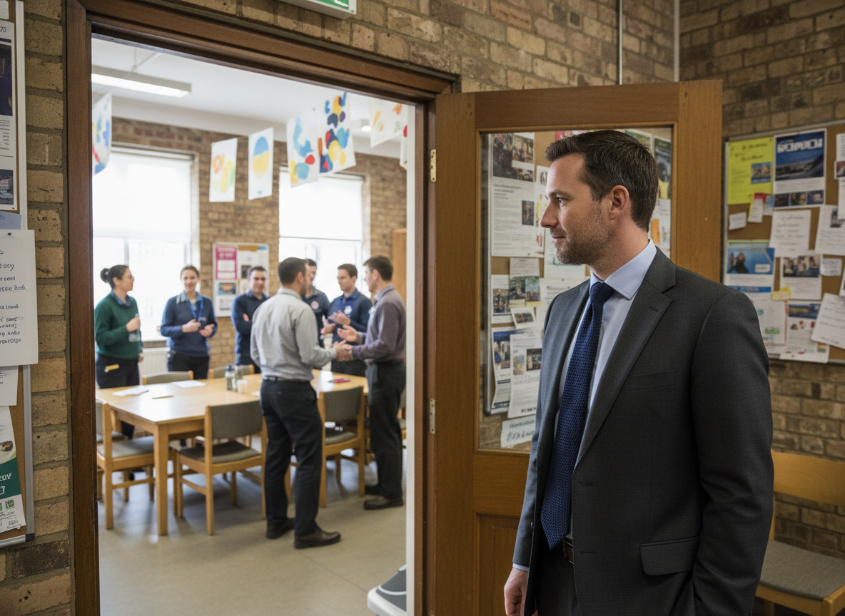Homme observant une activité dans un centre communautaire
