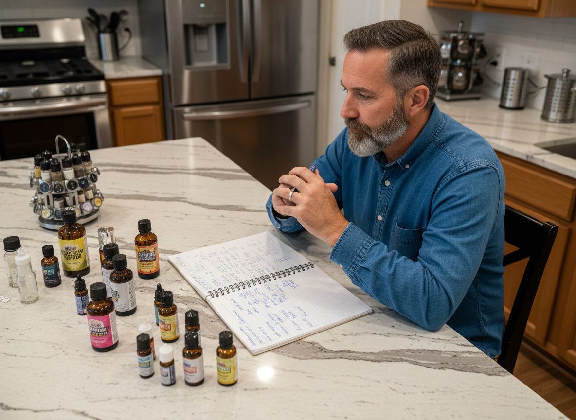 Homme compare des bouteilles d