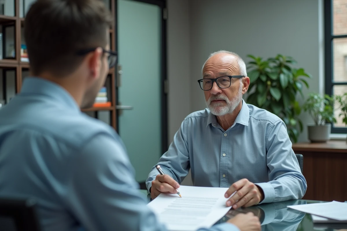 Homme en réunion avec conseiller financier dans un bureau