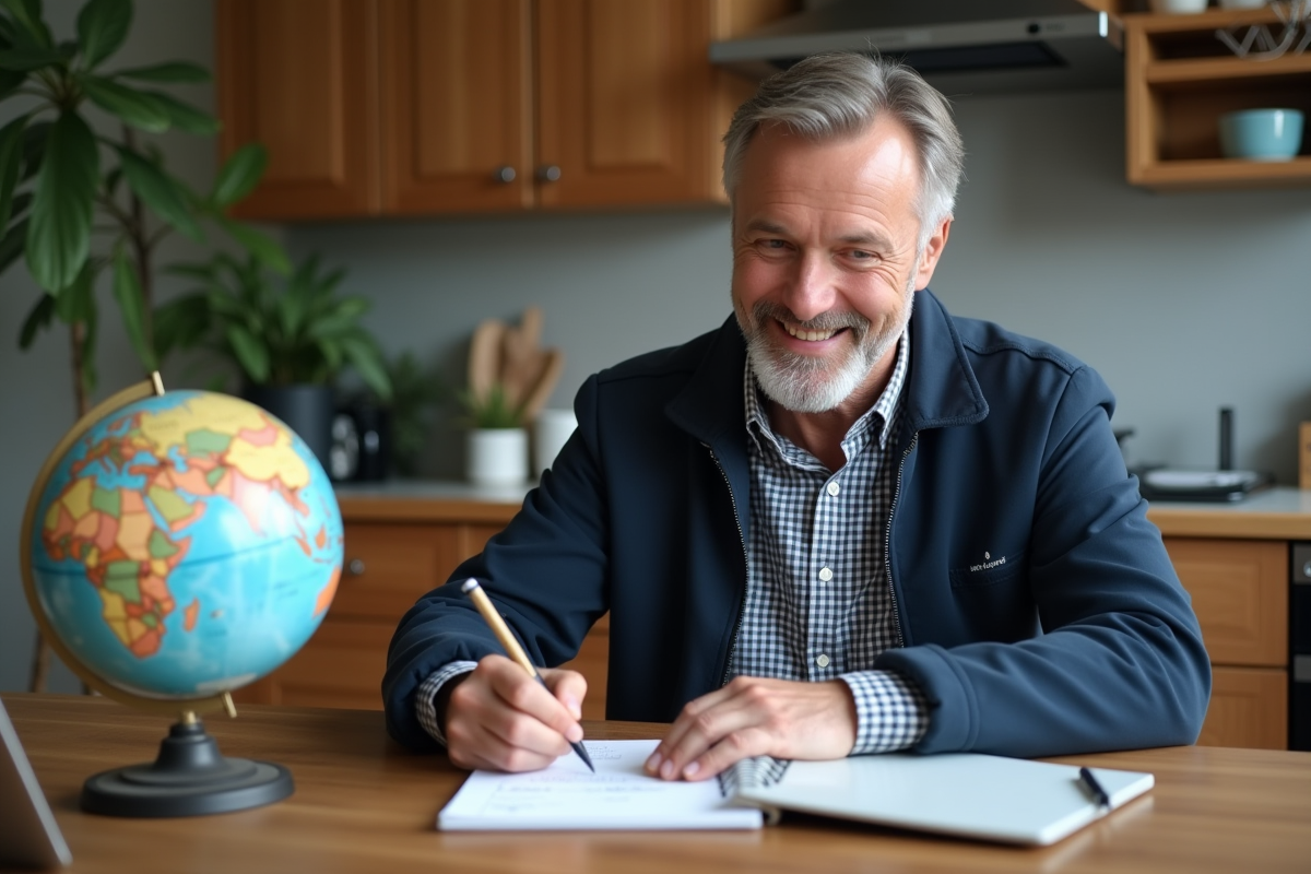 Homme dessinant un graphique de conversion kilométrique à la maison