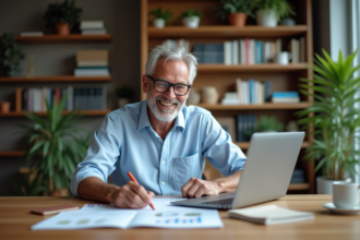 Homme d'âge moyen souriant en réunion à la maison