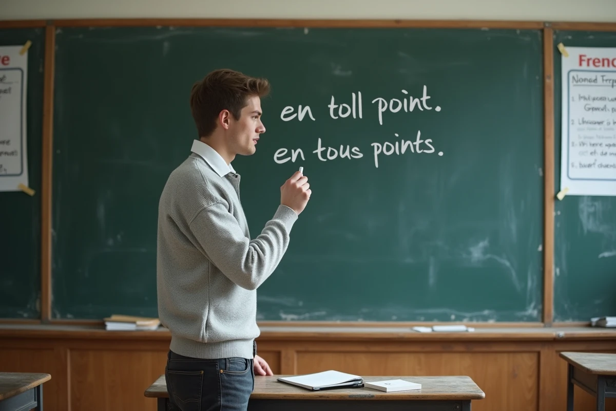 Jeune homme écrivant en tout point en classe