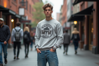 Jeune homme en streetwear dans une ville animée