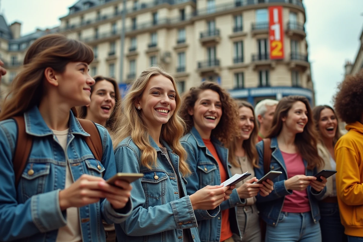 Jeunes fans des annees 70 devant un building parisien