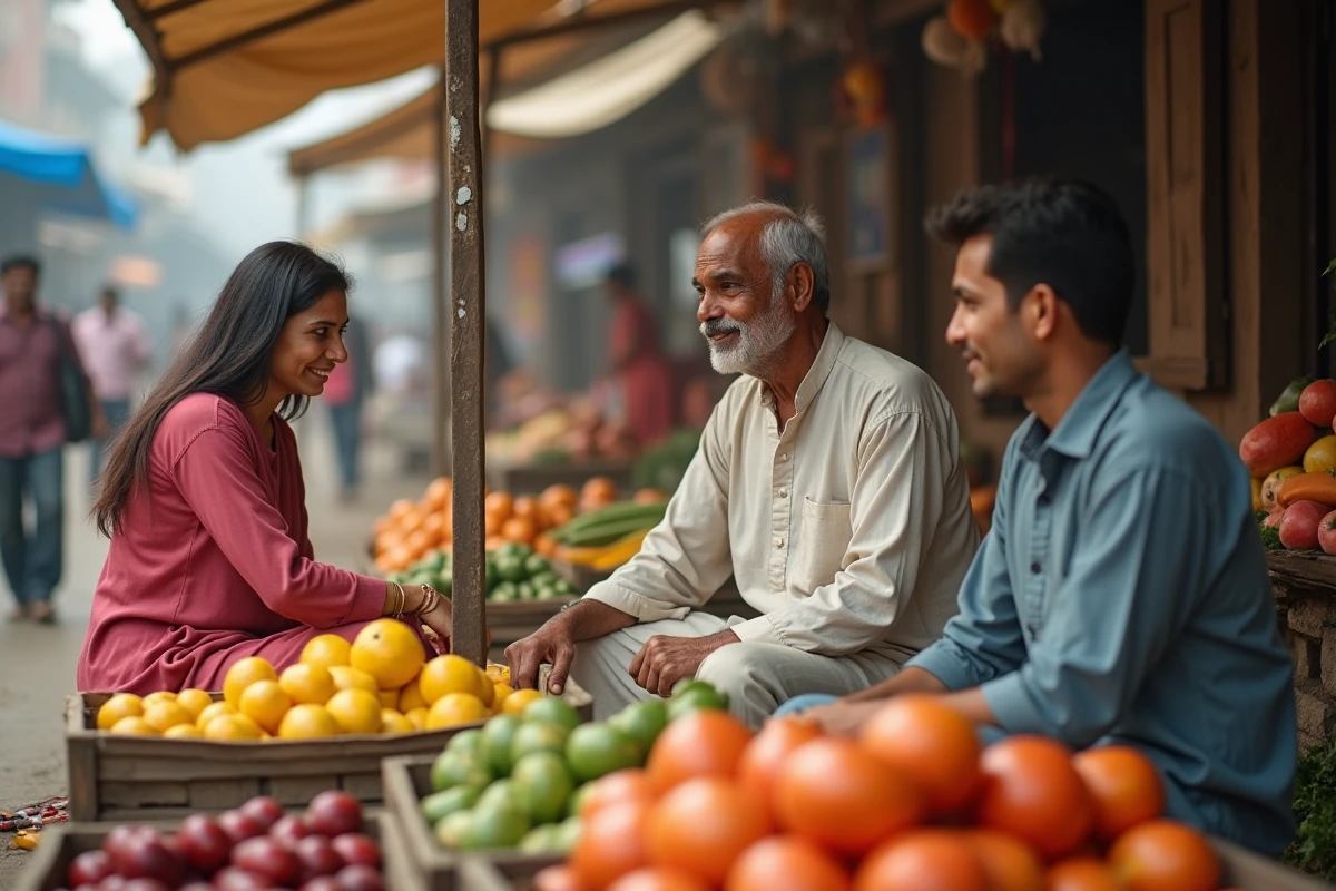 Vendeur de marché en Asie du Sud représentant la vie quotidienne dans les pays les plus peuplés de la planète