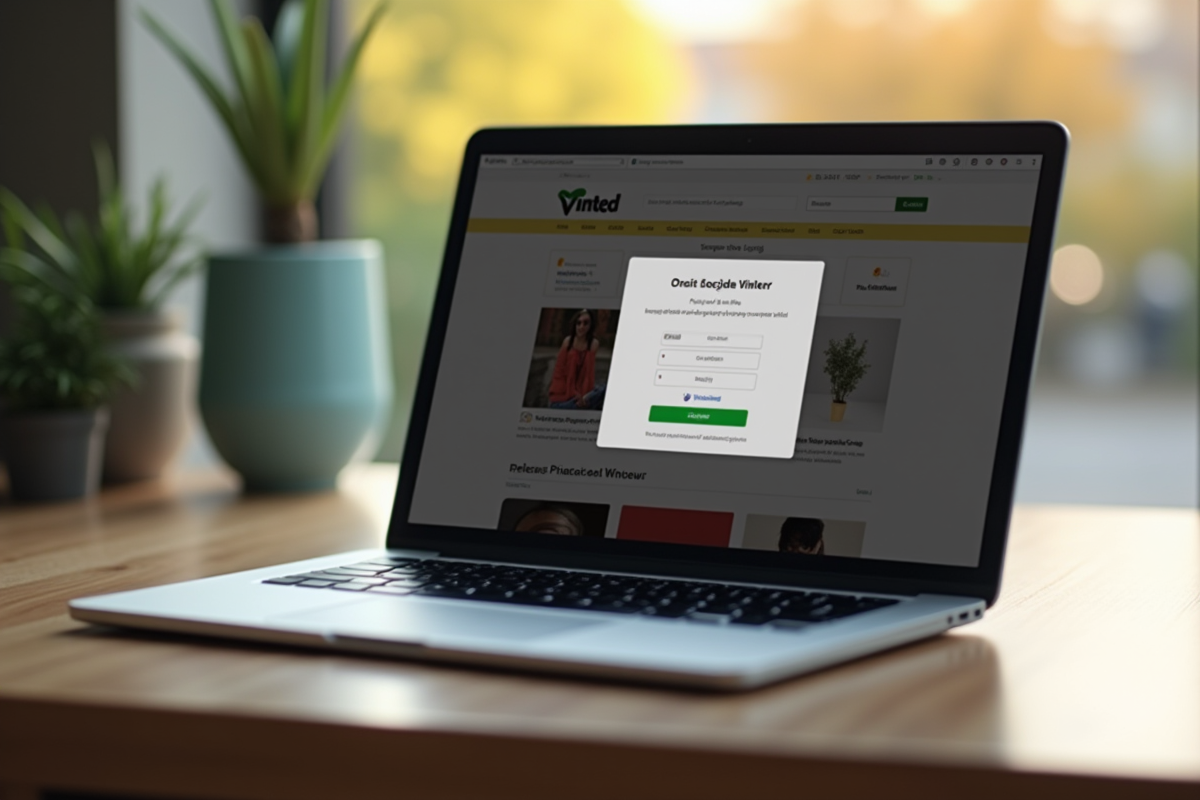 Ordinateur portable avec site Vinted ouvert et curseur sur le bouton de déconnexion