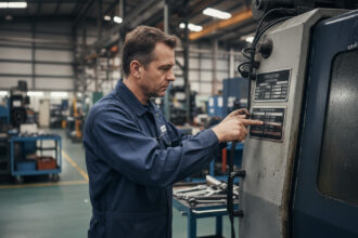 Ouvrier industriel examinant une plaque en métal