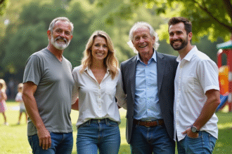 Quatre parents de différentes origines dans un parc