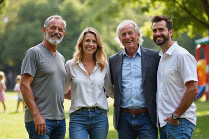 Quatre parents de différentes origines dans un parc