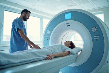 Patient calme dans un scanner dans un hôpital lumineux