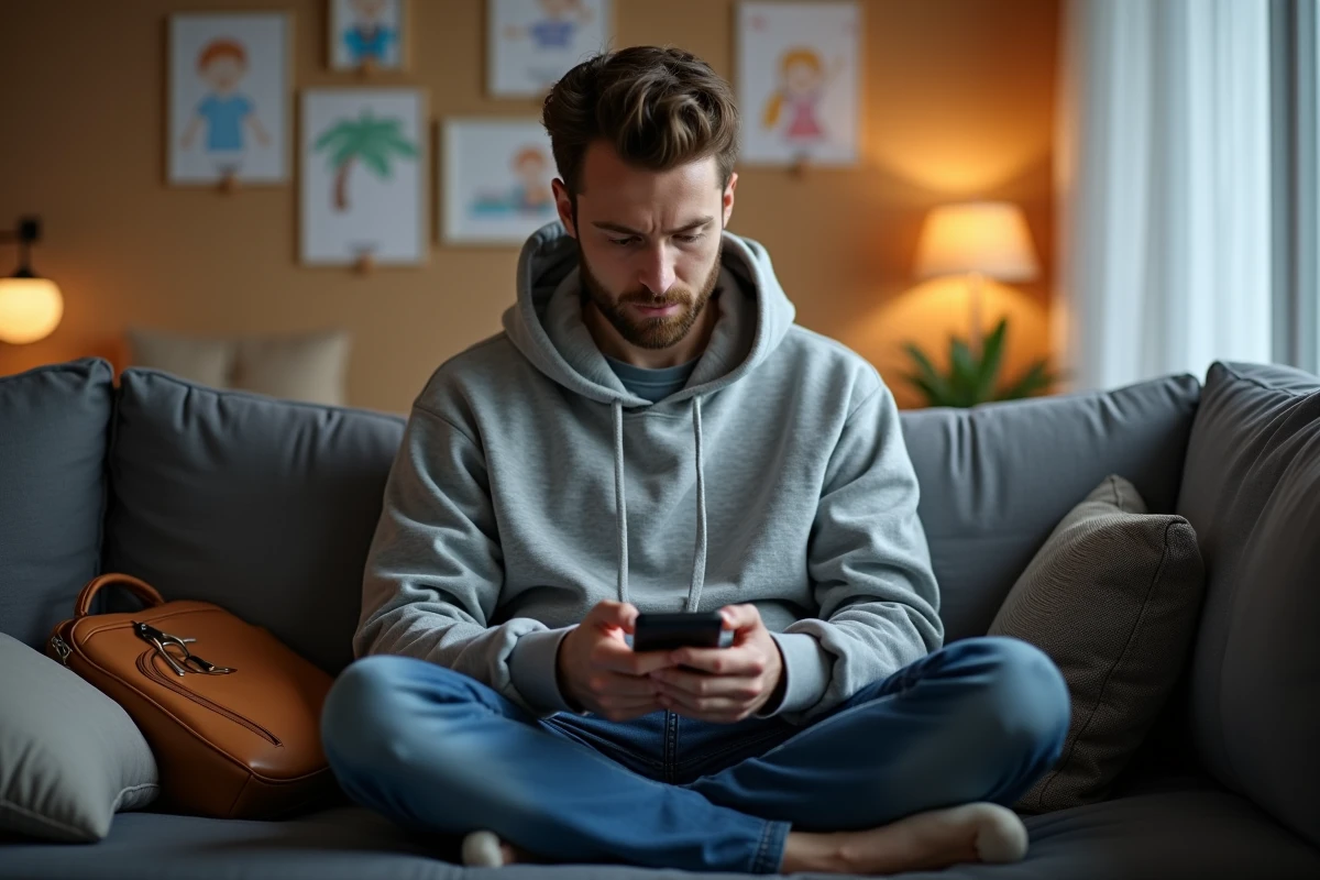 Père consultant son téléphone pour vérifier les écoles fermées lors d'une grève nationale