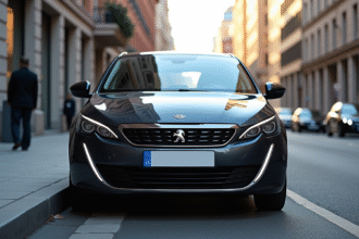 Peugeot 308 GT stationnée en ville en journée