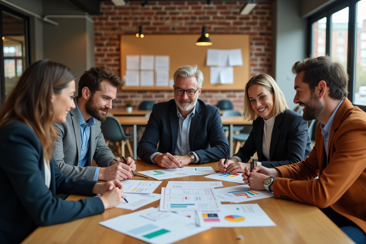 Groupe de professionnels discutant autour d une table
