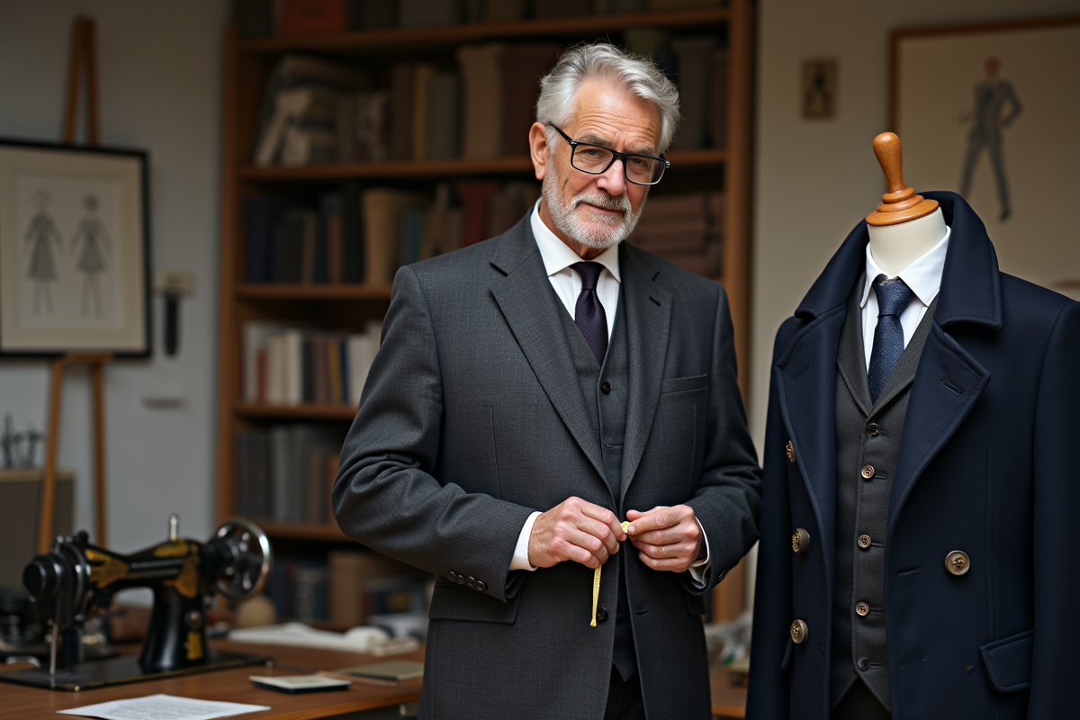 Tailleur expérimenté dans son atelier de mode français